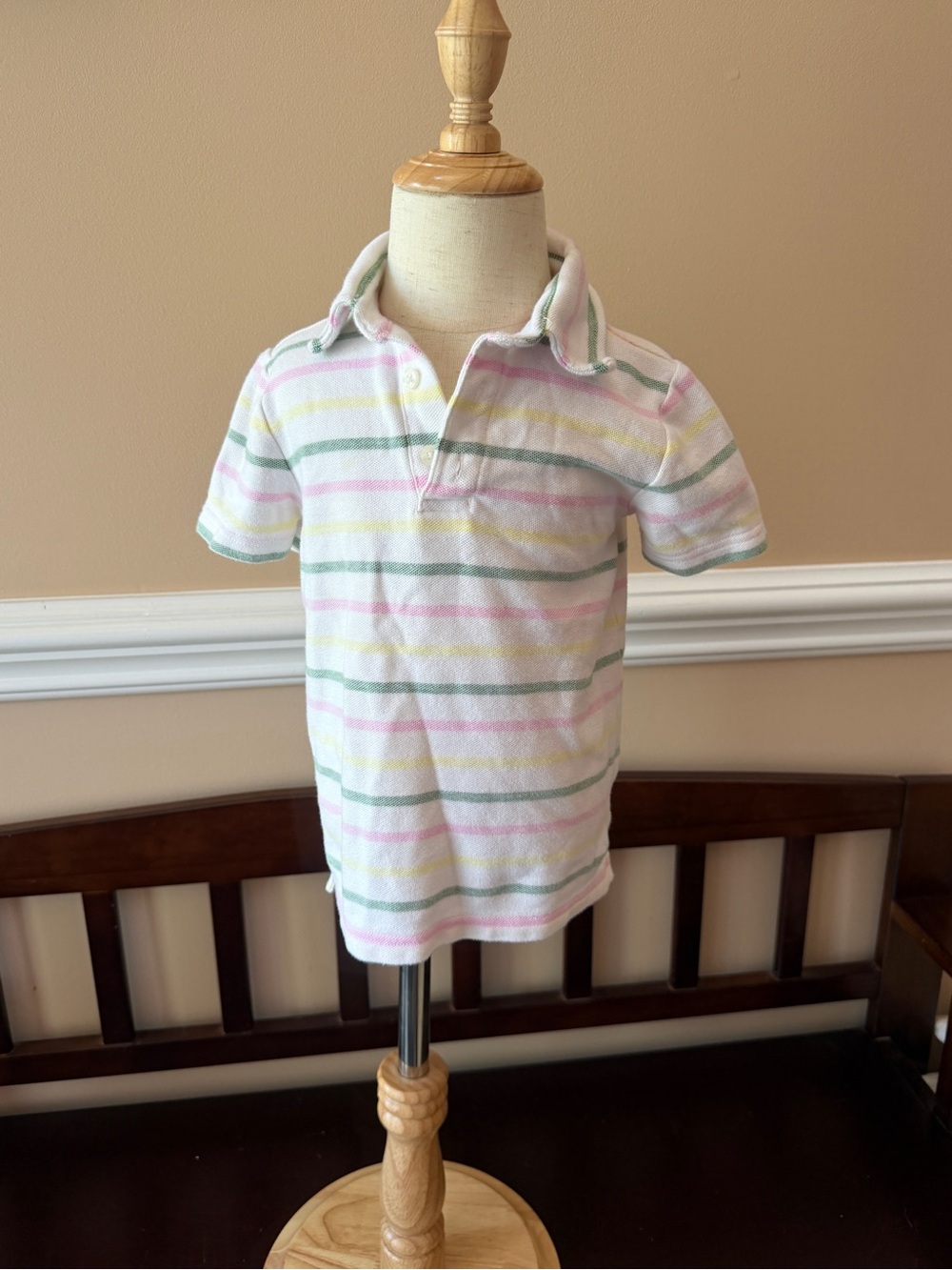 Janie and Jack White Polo with Pastel Pink, Green & Yellow Stripes